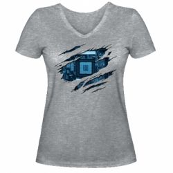 Женская футболка с V-образным вырезом Motherboard through the T-Shirt - FATLINE Женская футболка с V-образным вырезом Motherboard through the T-Shirt