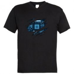 Мужская футболка с V-образным вырезом Motherboard through the T-Shirt - FATLINE Мужская футболка с V-образным вырезом Motherboard through the T-Shirt