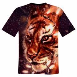 Чоловіча 3D футболка Тигр та гірлянда