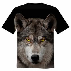 Чоловіча 3D футболка Wolf with yellow eyes
