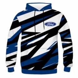 Мужская 3D худи Ford logo and art - FATLINE Мужская 3D худи Ford logo and art