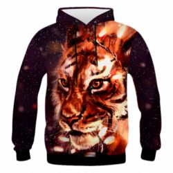 Мужская 3D худи Тигр и гирлянда - FATLINE Мужская 3D худи Тигр и гирлянда