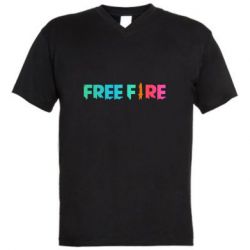 Мужская футболка  с V-образным вырезом Free fire gradient logo