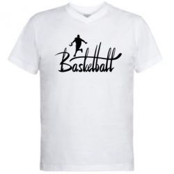 Мужская футболка  с V-образным вырезом Надпись Баскетбол