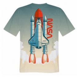 Мужская 3D футболка NASA logo and rocket - FATLINE Мужская 3D футболка NASA logo and rocket