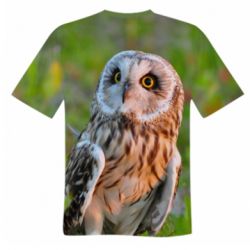 Мужская 3D футболка Owl on green field - FATLINE Мужская 3D футболка Owl on green field