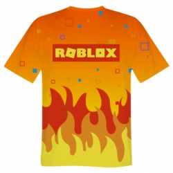 Мужская 3D футболка Roblox and fire background - FATLINE Мужская 3D футболка Roblox and fire background