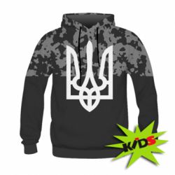 Детская 3D худи Серый камуфляж с гербом Украины - FATLINE Детская 3D худи Серый камуфляж с гербом Украины