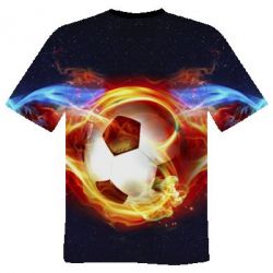 Чоловіча 3D футболка Soccer ball on fire in space