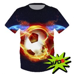 Детская 3D футболка Soccer ball on fire in space - FATLINE Детская 3D футболка Soccer ball on fire in space