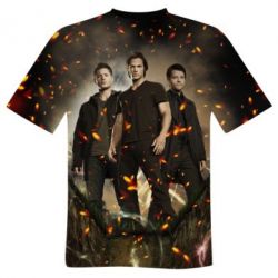 Мужская 3D футболка Supernatural Sam, Dean and Cass