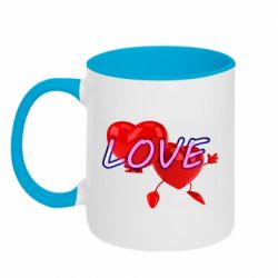 Кружка двоколірна 320ml Two hearts and the inscription love - FATLINE Кружка двоколірна 320ml Two hearts and the inscription love