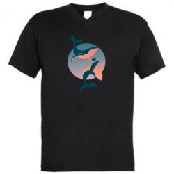 Мужская футболка с V-образным вырезом Two whales - FATLINE Мужская футболка с V-образным вырезом Two whales