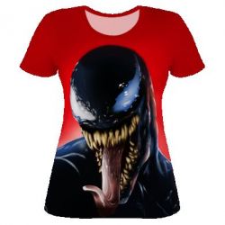 Женская 3D футболка Venom on a red background