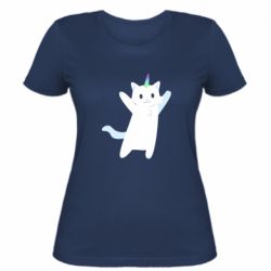 Женская футболка White cheerful cat - FATLINE Женская футболка White cheerful cat