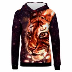 Женская 3D худи Тигр и гирлянда