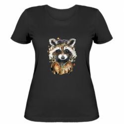 Женская футболка Raccoon watercolor - FATLINE Женская футболка Raccoon watercolor