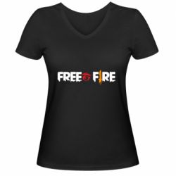 Женская футболка с V-образным вырезом Free fire and logo Garena