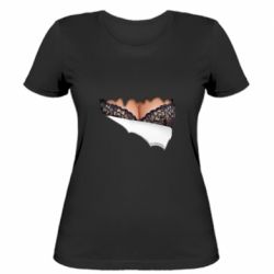 Женская футболка Женская грудь в бюстгальтере - FATLINE Женская футболка Женская грудь в бюстгальтере