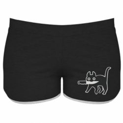 Женские шорты Cat with a knife - FATLINE Женские шорты Cat with a knife
