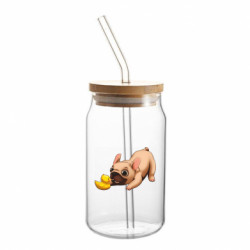 Банка с трубочкой Французский бульдог с уточкой - FATLINE Банка с трубочкой Французский бульдог с уточкой