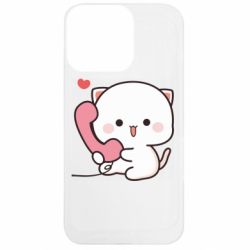 Чохол з розділу Свята Білий котик з телефоном для Apple iPhone 13 Pro - FATLINE Чохол з розділу Свята Білий котик з телефоном для Apple iPhone 13 Pro