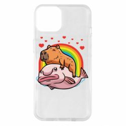 Чехол из раздела Капибара Капибара на рыбе для Apple iPhone 14 - FATLINE Чехол из раздела Капибара Капибара на рыбе для Apple iPhone 14