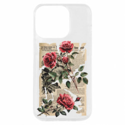 Чехол из раздела Розы Retro newspaper and roses для Apple iPhone 14 Pro - FATLINE Чехол из раздела Розы Retro newspaper and roses для Apple iPhone 14 Pro