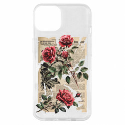 Чехол из раздела Цветы Retro newspaper and roses для Apple iPhone 14 - FATLINE Чехол из раздела Цветы Retro newspaper and roses для Apple iPhone 14