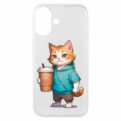 Чехол из раздела Любителям кофе кот с бумажным стаканчиком кофе для Apple iPhone 16