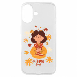 Чехол из раздела Авторские принты Время Осени. Женщина с осенними листьями для Apple iPhone 16 - FATLINE Чехол из раздела Авторские принты Время Осени. Женщина с осенними листьями для Apple iPhone 16