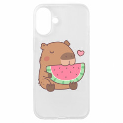 Чехол из раздела Капибара Capybara and Watermelon для Apple iPhone 16 Plus - FATLINE Чехол из раздела Капибара Capybara and Watermelon для Apple iPhone 16 Plus