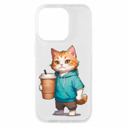Чехол из раздела Любителям кофе кот с бумажным стаканчиком кофе для Apple iPhone 16 Pro