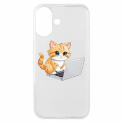 Чехол из раздела ShelganenOK Рыжая кошка работает за ноутбуком для Apple iPhone 16 - FATLINE Чехол из раздела ShelganenOK Рыжая кошка работает за ноутбуком для Apple iPhone 16