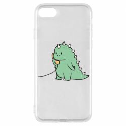 Чохол з розділу Парні для закоханих Зелений динозавр з телефоном для Apple iPhone 8