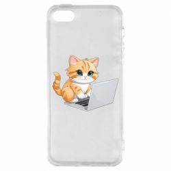 Чехол из раздела ShelganenOK Рыжая кошка работает за ноутбуком для Apple iPhone SE - FATLINE Чехол из раздела ShelganenOK Рыжая кошка работает за ноутбуком для Apple iPhone SE