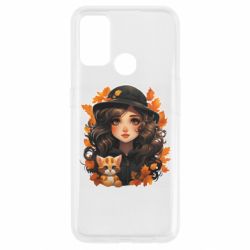 Чехол из раздела Осень Девочка котик осенние листья шляпа для Oppo A53/A32/A33 - FATLINE Чехол из раздела Осень Девочка котик осенние листья шляпа для Oppo A53/A32/A33