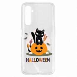 Чехол из раздела Авторские принты Halloween Черный кот в Тыкве Джек с черепом для Realme 6 Pro - FATLINE Чехол из раздела Авторские принты Halloween Черный кот в Тыкве Джек с черепом для Realme 6 Pro