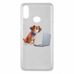 Чехол из раздела Программистам Песик перед ноутбуком для Samsung A10s - FATLINE Чехол из раздела Программистам Песик перед ноутбуком для Samsung A10s