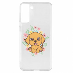 Чехол из раздела Авторские принты Собака флорист в цветках для Samsung S21+ - FATLINE Чехол из раздела Авторские принты Собака флорист в цветках для Samsung S21+