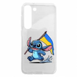 Чехол из раздела Лило и Стич Стич с украинским флагом для Samsung S23 - FATLINE Чехол из раздела Лило и Стич Стич с украинским флагом для Samsung S23