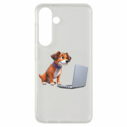 Чехол из раздела Программистам Песик перед ноутбуком для Samsung S24 - FATLINE Чехол из раздела Программистам Песик перед ноутбуком для Samsung S24