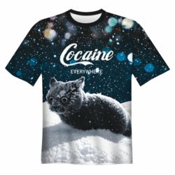 Чоловіча 3D футболка Кіт у снігу - кокаїн - FATLINE Чоловіча 3D футболка Кіт у снігу - кокаїн
