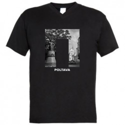 Мужская футболка с V-образным вырезом Poltava Black & White - FATLINE Мужская футболка с V-образным вырезом Poltava Black & White