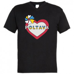 Мужская футболка с V-образным вырезом Полтава, цветок и сердце. - FATLINE Мужская футболка с V-образным вырезом Полтава, цветок и сердце.