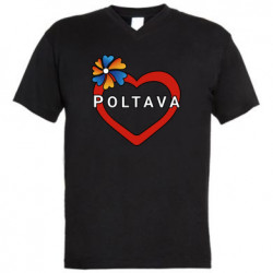 Мужская футболка с V-образным вырезом Сердце любовь к Полтаве. - FATLINE Мужская футболка с V-образным вырезом Сердце любовь к Полтаве.