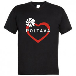 Мужская футболка с V-образным вырезом Серце і Полтава - FATLINE Мужская футболка с V-образным вырезом Серце і Полтава