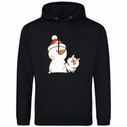 Мужская худи Корги метит снеговика - FATLINE Мужская худи Корги метит снеговика