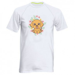 Мужская спортивная футболка Собака флорист в цветках - FATLINE Мужская спортивная футболка Собака флорист в цветках