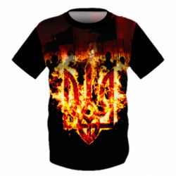 Дитяча футболка 3D Вогняний герб України